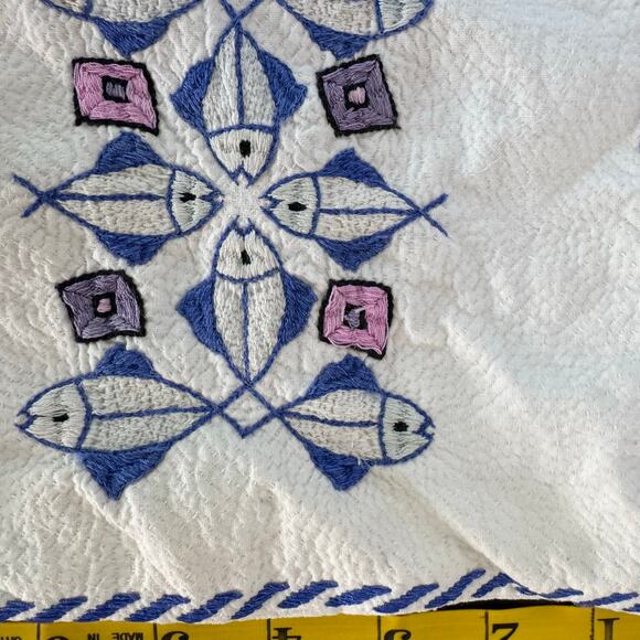 Vintage Cross Stitch Embroidered Fish Pillow Case Square 15X15" Handmade Beach - Picture 5 of 8